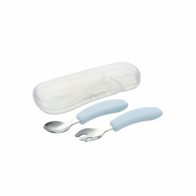 Richell TLI Stainless Steel Easy Grip Spoon and Fork Set with Case
